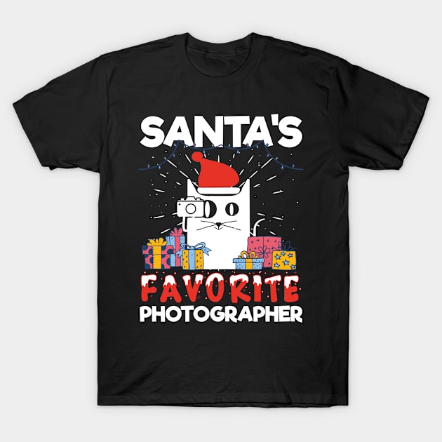 Santa's Favorite Photographer Santa Cat Cameraman Gift T-Shirt by Hasibit